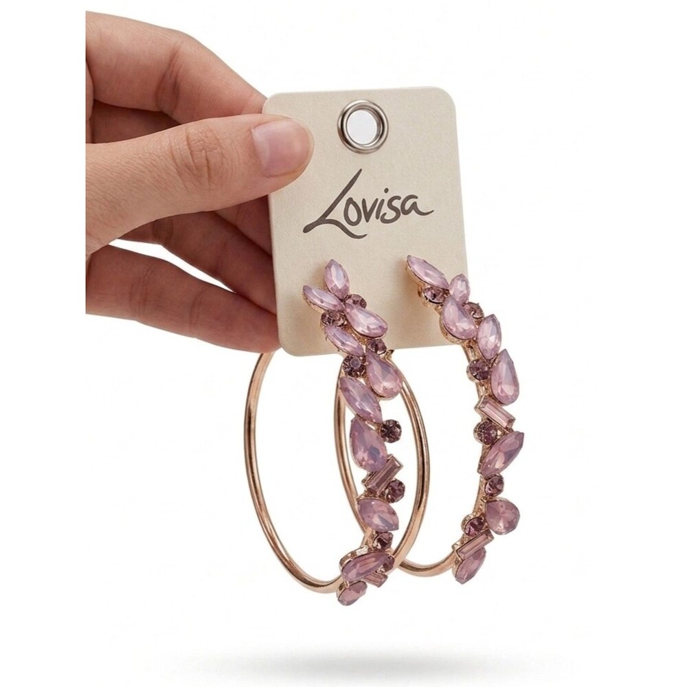 Lovisa NWT Rose Gold Pink Crystal Cluster Hoop Earrings Statement Costume